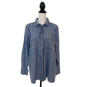 Loft Womens Blue Pinstripe Everday Long Sleeve Button Up Blouse Top Size XL NWT